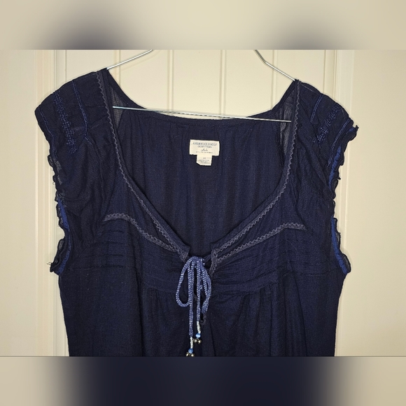 [AEO] Navy Blue Cap Sleeve Vintage Y2K Boho Mini Dress - 14 Navy Blue - Picture 3 of 15